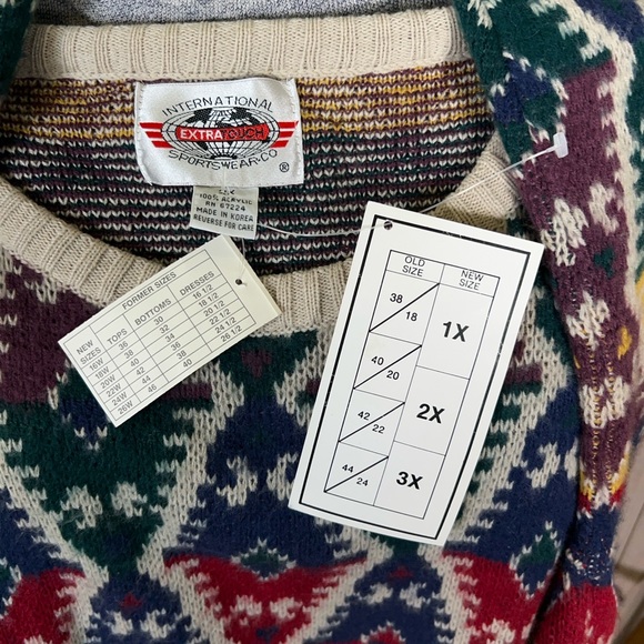 Vintage 80s Colorful Geometric Aztec Pattern Funky Indie Oversized Knit Sweater - Picture 7 of 9